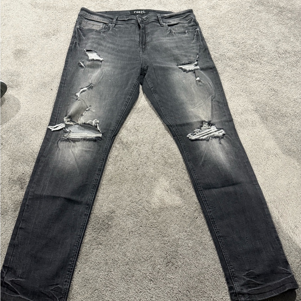 Rue21 Dark Gray Distressed Skinny Jeans